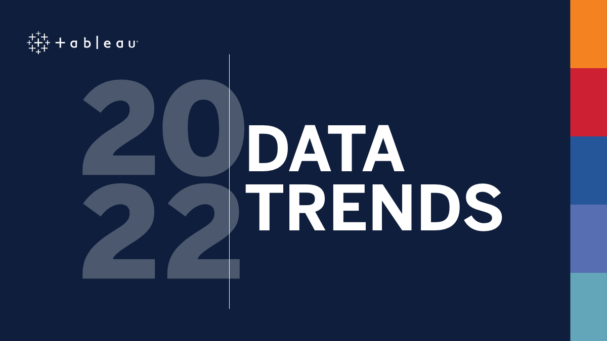 Imagem com plano de fundo azul escuro e logotipo da Tableau, informando as "tendências de dados para 2022"